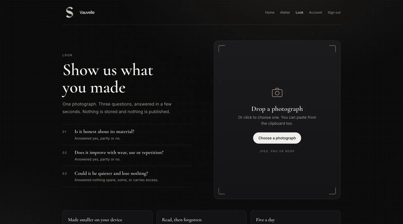 Look, the page where a photograph is dropped to be read